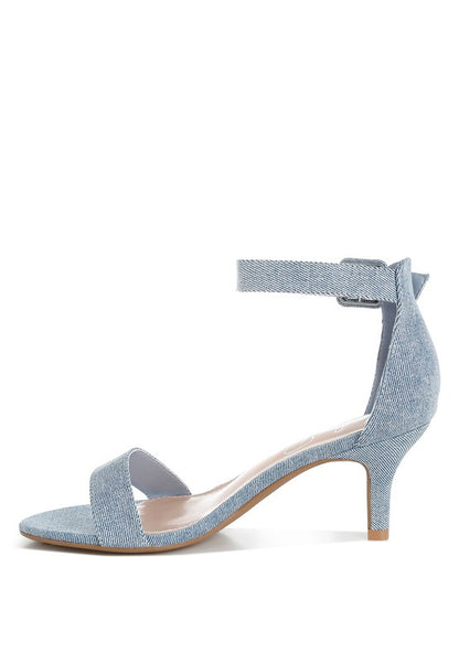 Ozula Denim Kitten Heel Sandals - Tigbul's Variety Fashion Shop