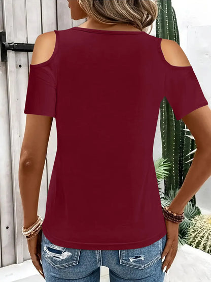 Cold Shoulder T-Shirt with Metal Ring Detail - Tigbul's Variety Fashion Shop