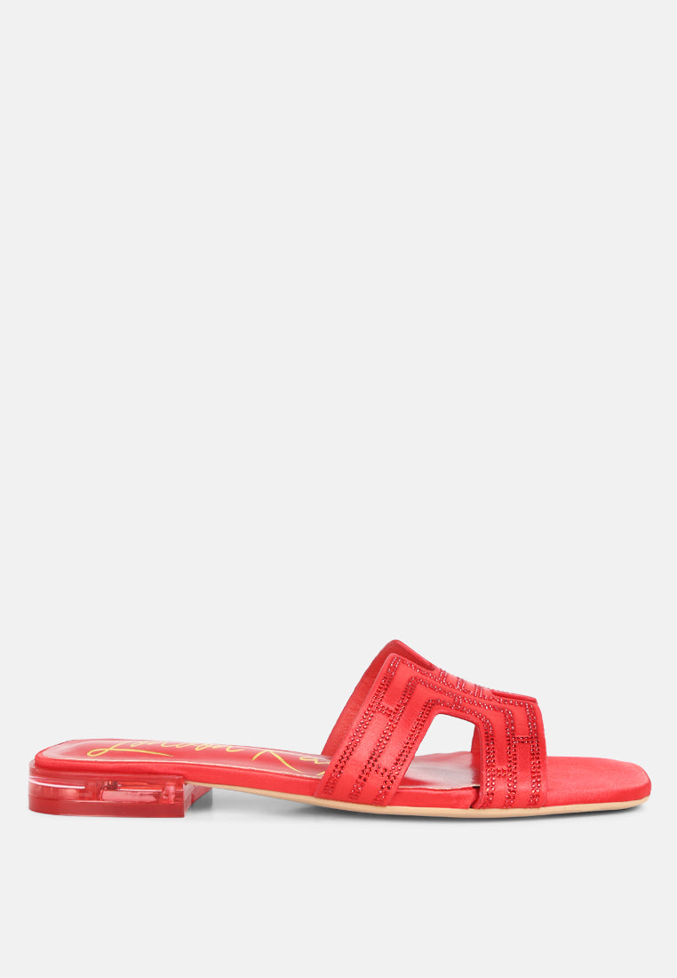 Big Money Low Stack Heel Embellished Sandals - Tigbul's Variety Fashion Shop