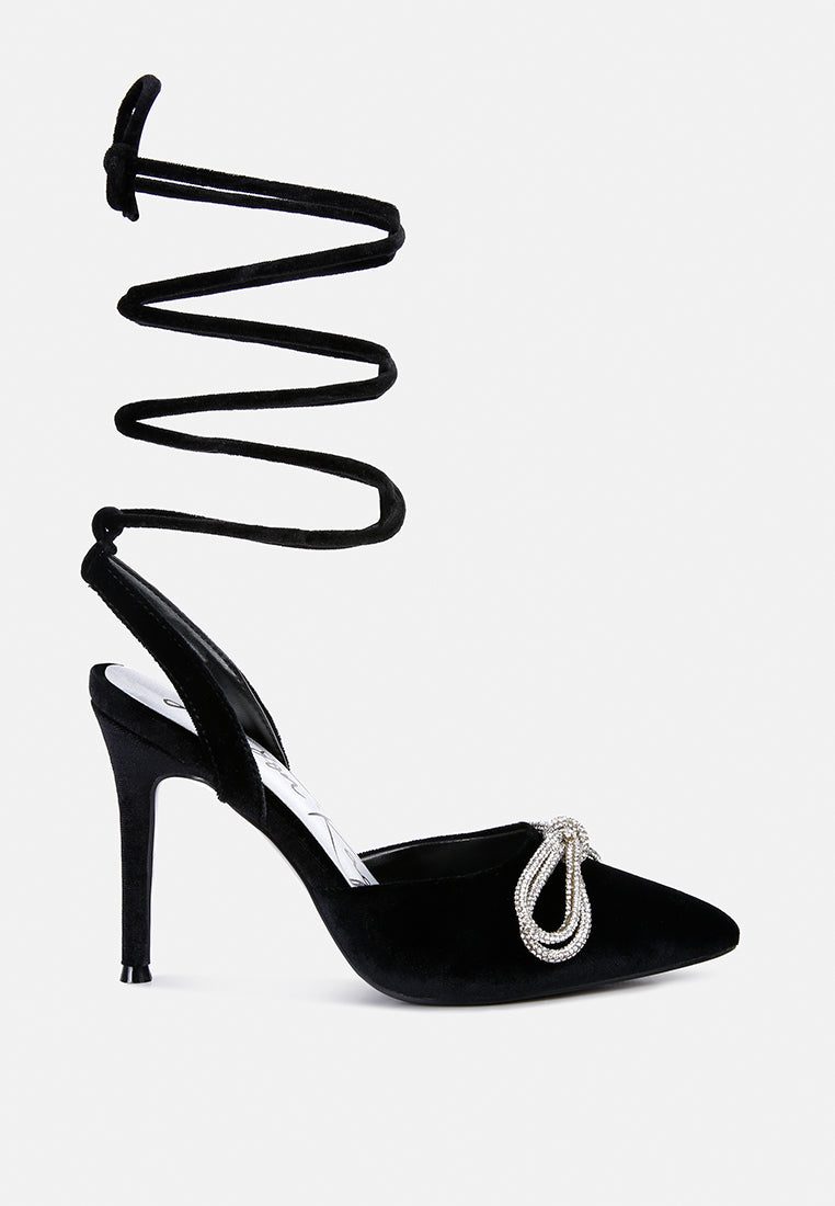 Big Treat Rhinestone Embellished Lace Up Sandals - Tigbul's Variety Fashion Shop
