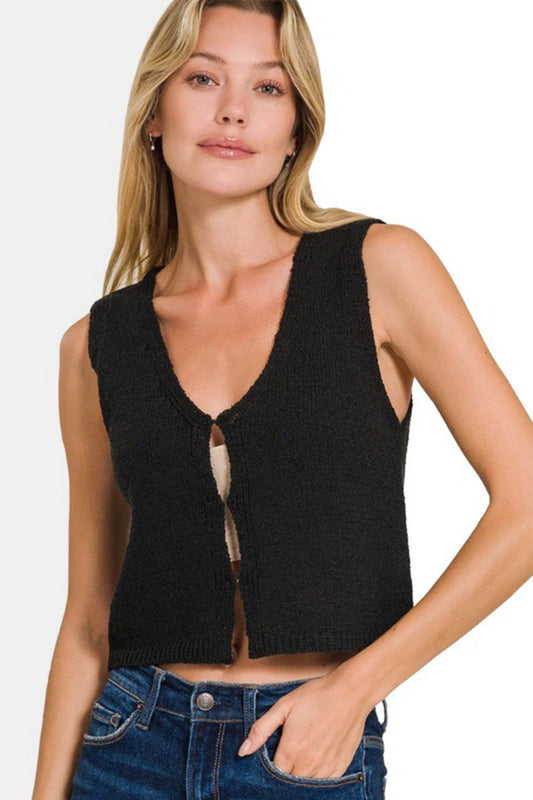 Black Hook and Eye Closure V-Neck Sweater Vest - Tigbul's Variety Fashion Shop