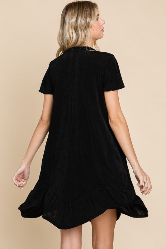 Black Notched Short Sleeve Dress - Tigbul's Variety Fashion Shop
