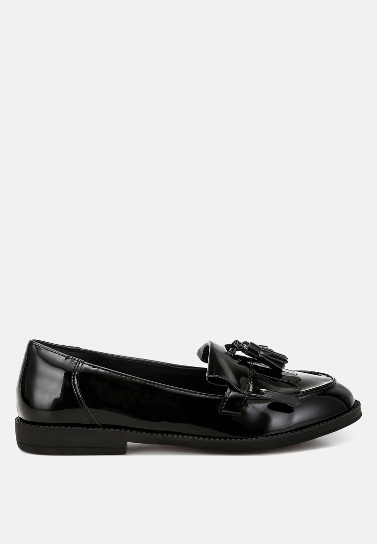 Blaneth tassel loafers noirs vernis, frange décorative sur l’empeigne