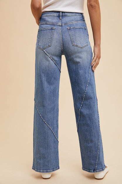 Blue Decorative Seams Wide Leg Jeans - Tigbul's Variety Fashion Shop