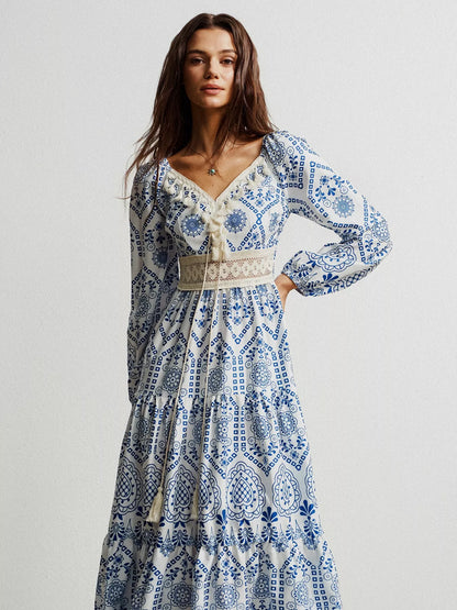 Bohemian Print Midi Dress with Tassel Detail - Tigbul's Variety Fashion Shop