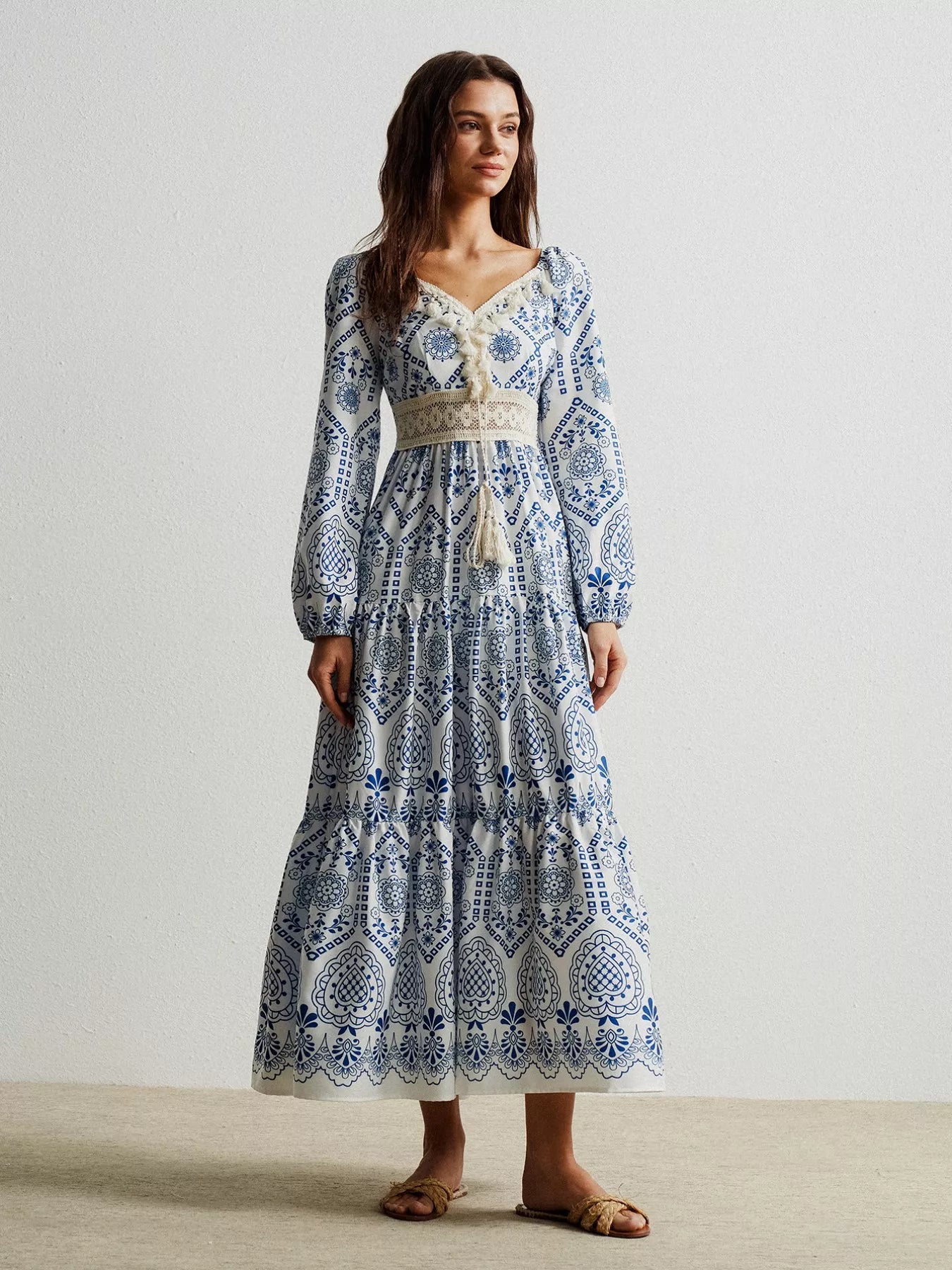Bohemian Print Midi Dress with Tassel Detail - Tigbul's Variety Fashion Shop