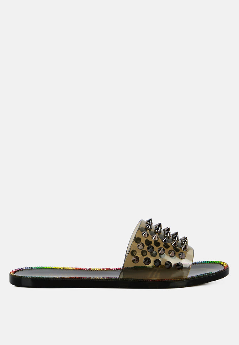 Bolly Punk Stud Clear Jelly Flats - Tigbul's Variety Fashion Shop