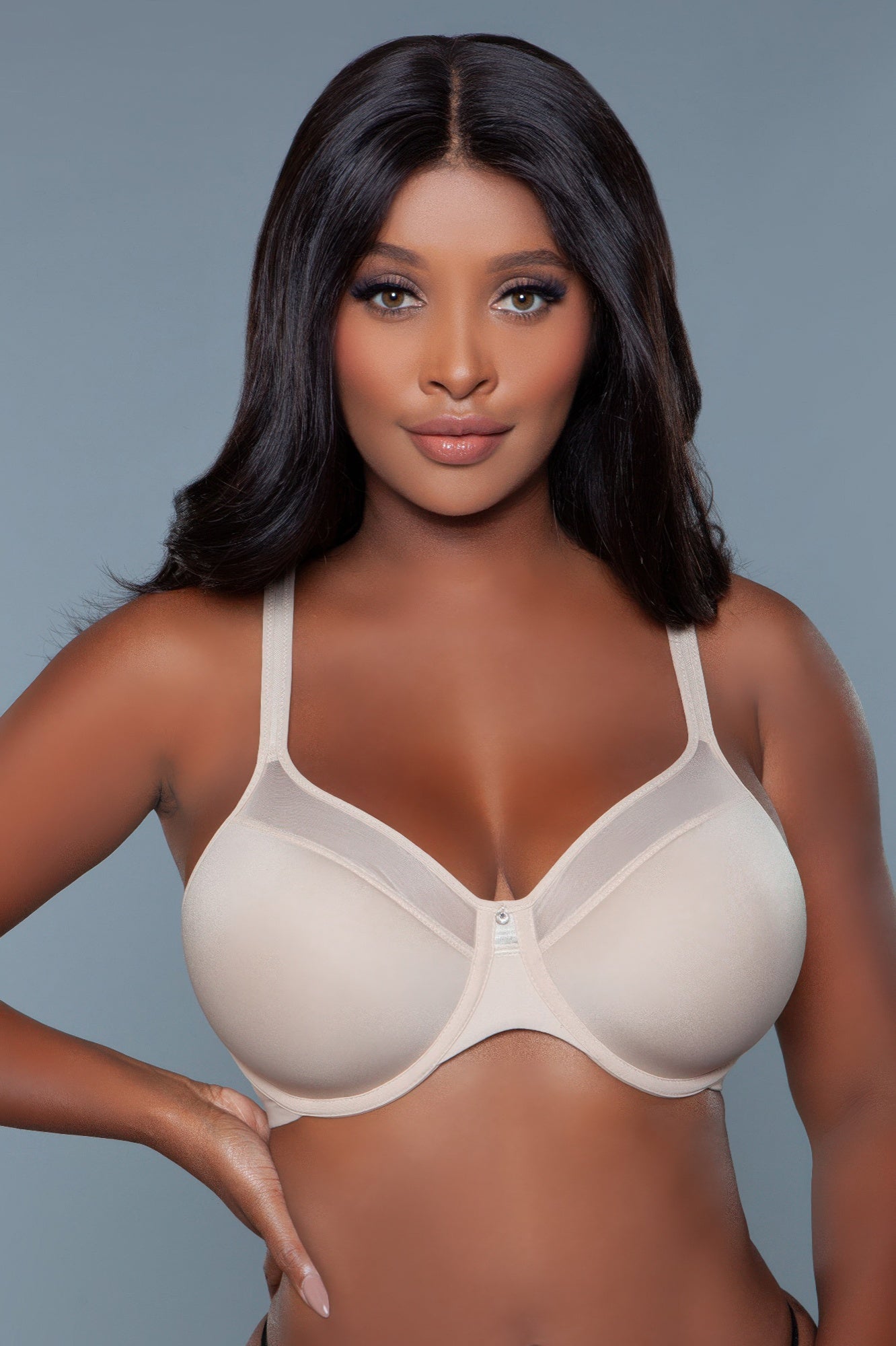 Kristy Full Coverage Bra beige/nude with sheer front panel and center clasp