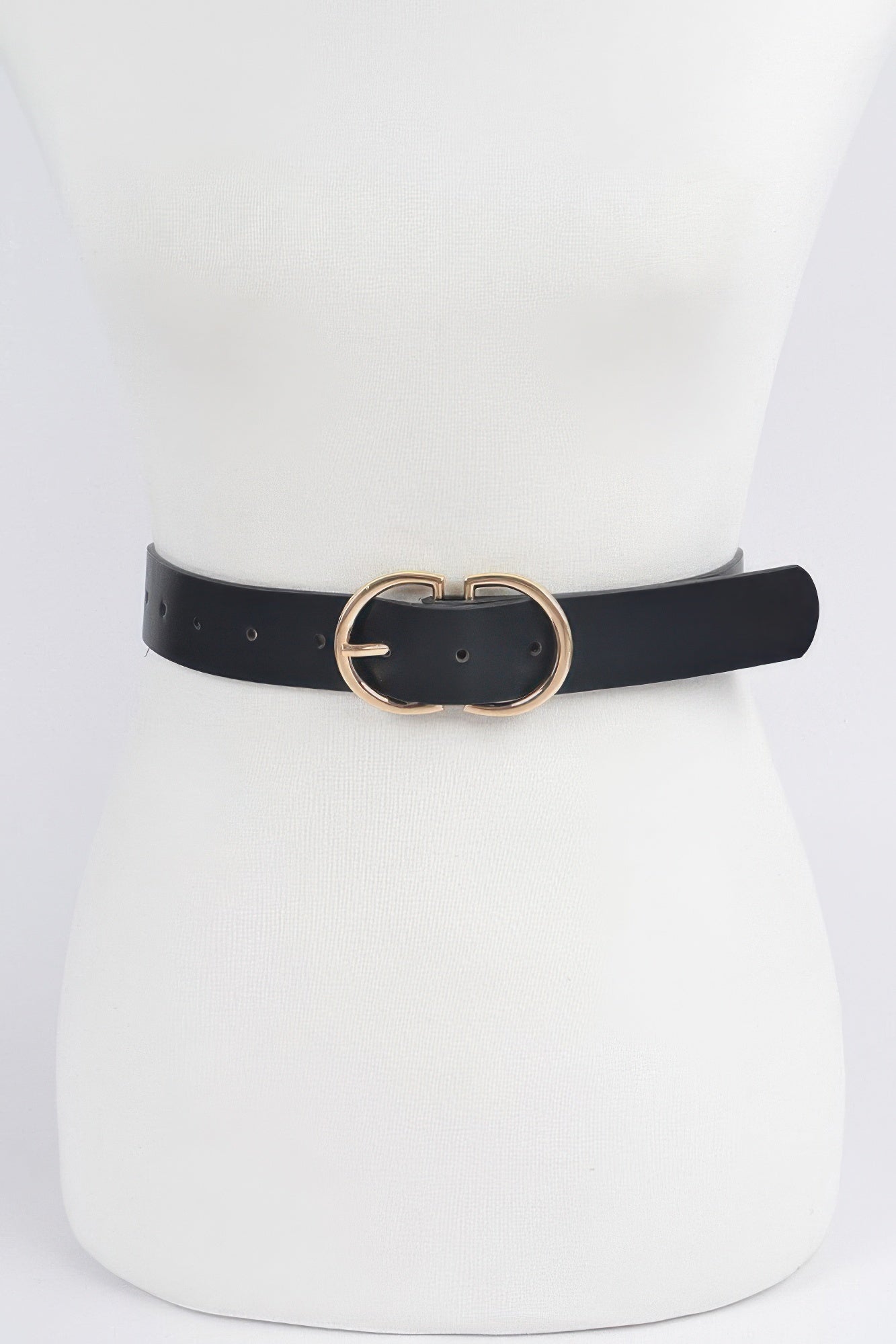 Black belt with double round buckle and punched holes on wide strap