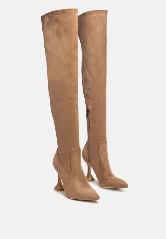Brandy Faux Suede Over The Knee High Heeled Boots - Tigbul's Variety Fashion Shop