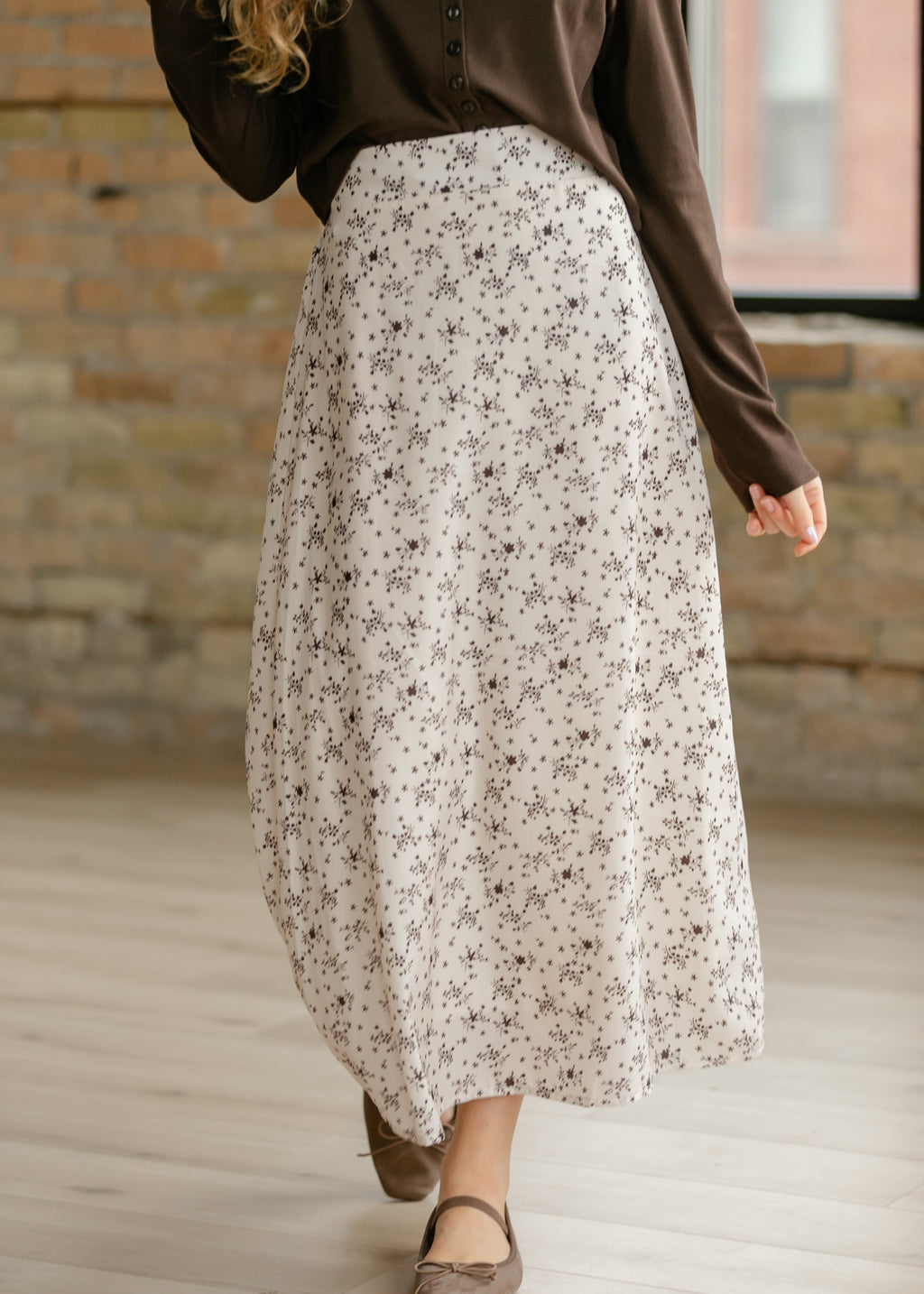 Braylyn Brown Floral Midi Skirt - FINAL SALE