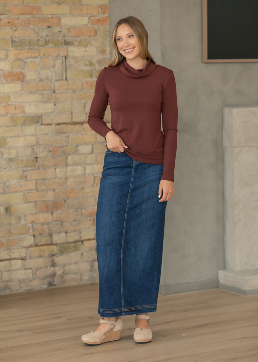 Bria Dark Wash Denim Maxi Skirt - FINAL SALE - Tigbul's Variety Fashion Shop