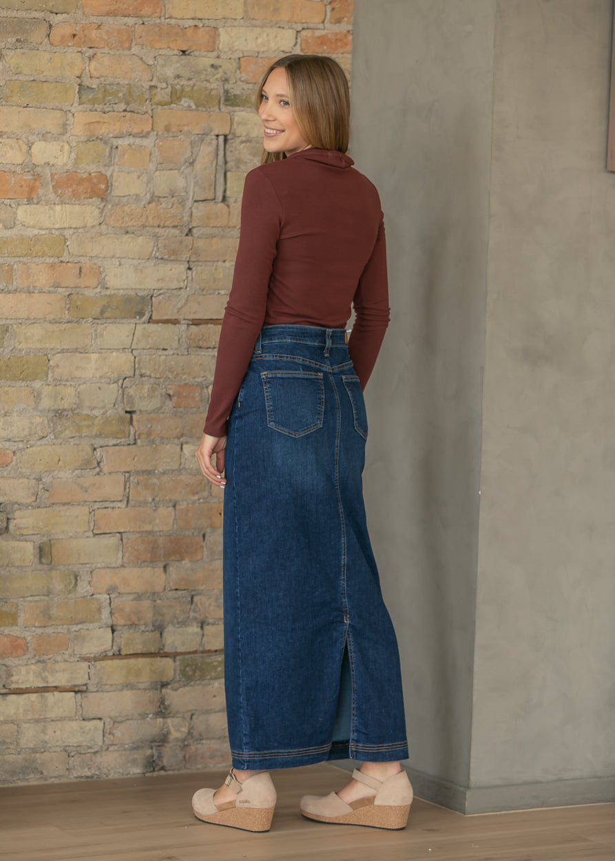Bria Dark Wash Denim Maxi Skirt - FINAL SALE - Tigbul's Variety Fashion Shop