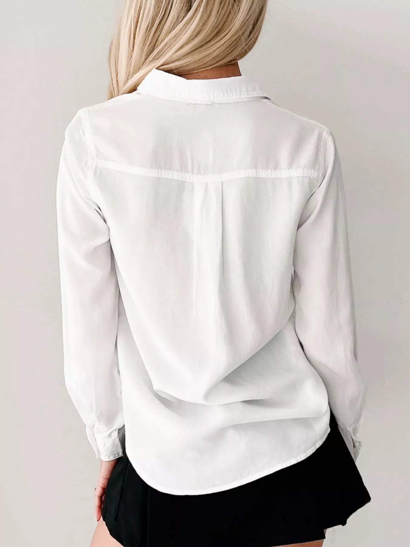 Button-Down Collared Neck Denim Shirt - Tigbul's Variety Fashion Shop