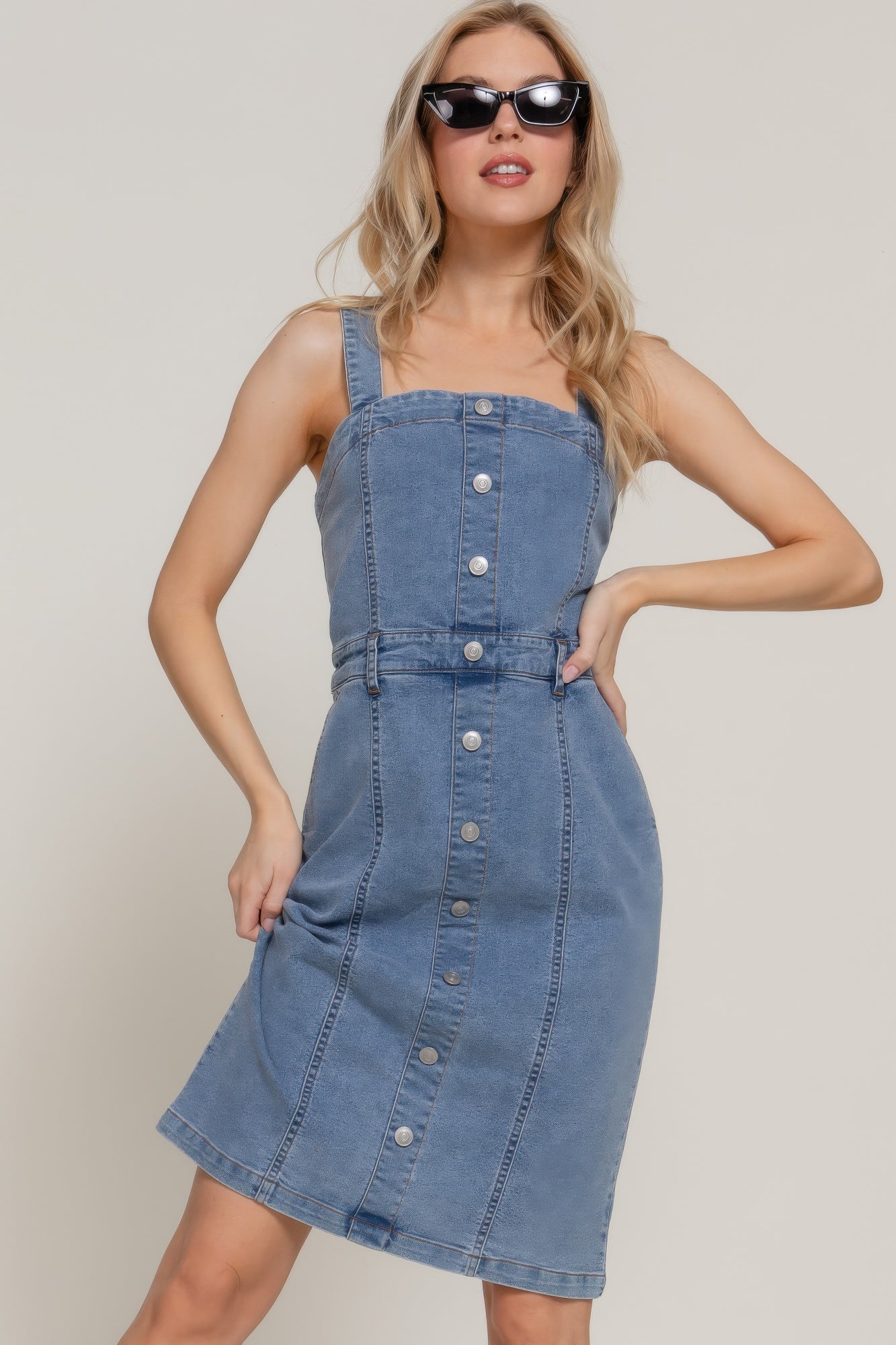 Button Down Placket Stretch Denim Dress - Tigbul's Variety Fashion Shop