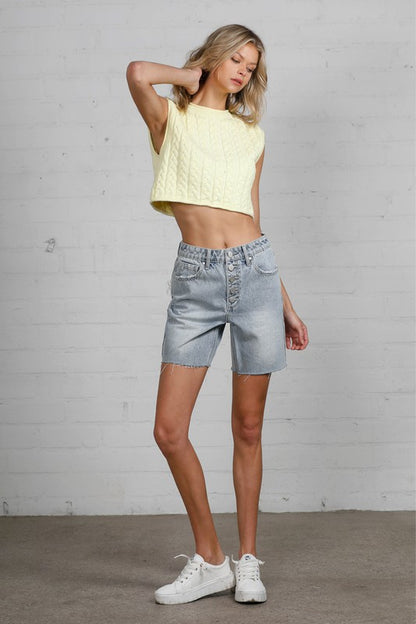 Button Down Raw Hem Denim Shorts - Tigbul's Variety Fashion Shop