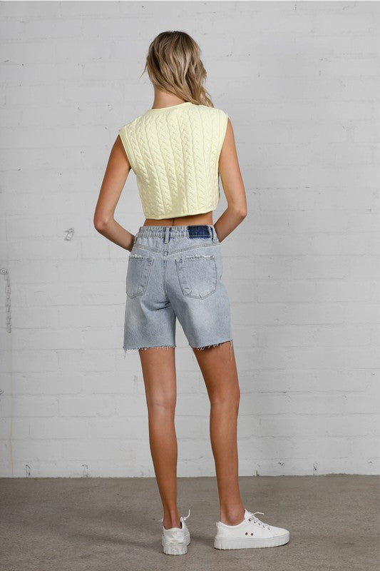 Button Down Raw Hem Denim Shorts - Tigbul's Variety Fashion Shop