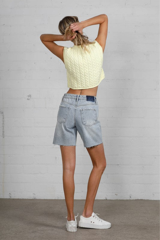 Button Down Raw Hem Denim Shorts - Tigbul's Variety Fashion Shop