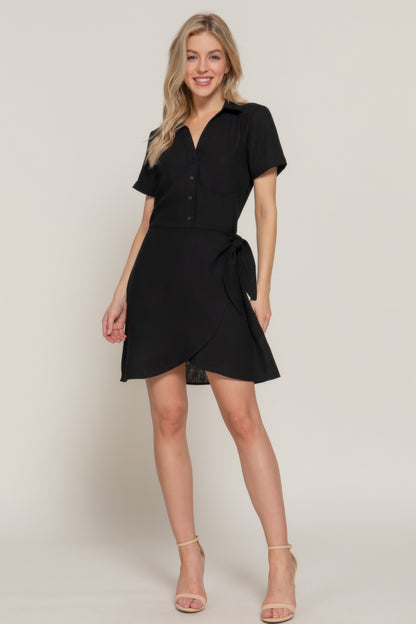 Button Down Side Bow Linen Effect Mini Dress - Tigbul's Variety Fashion Shop