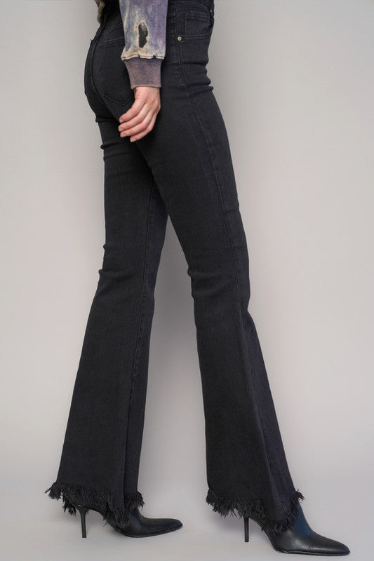 Button Fly Fray Hem Flare Jeans - Tigbul's Variety Fashion Shop