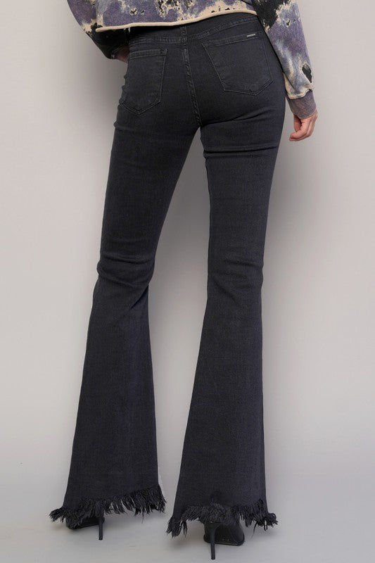 Button Fly Fray Hem Flare Jeans - Tigbul's Variety Fashion Shop