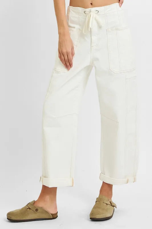 RISEN Full Size High Rise Crop Wide Barrel Cargo Pocket Jeans Plus Size - Tigbul's Variety Fashion Shop