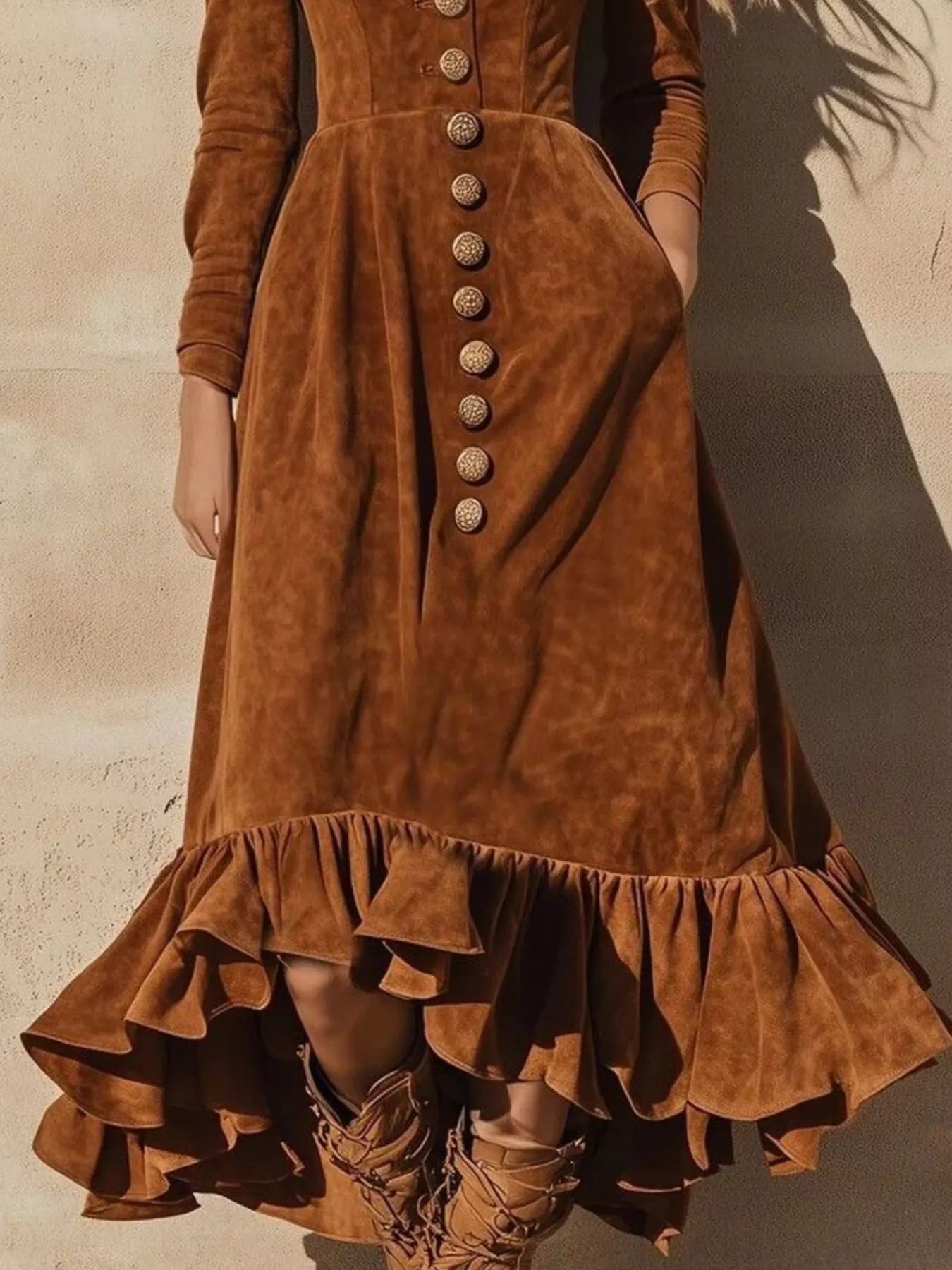 Ruffle Hem V-Neck Midi Dress - Tigbul's Variety Fashion Shop