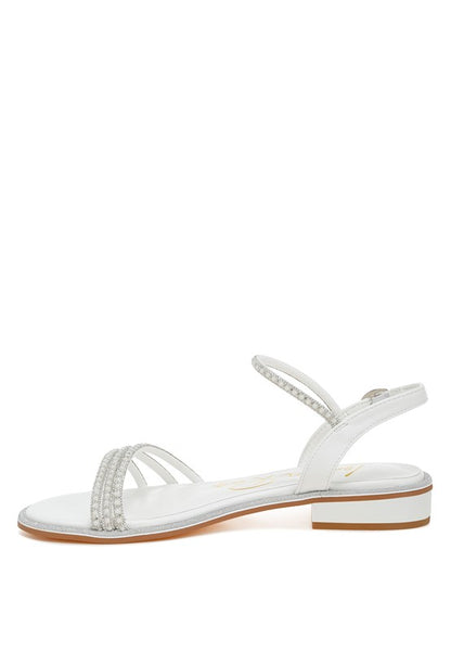 Nobbity Rhinestone Pearl Detail Flat Sandals - Tigbul's Variety Fashion Shop