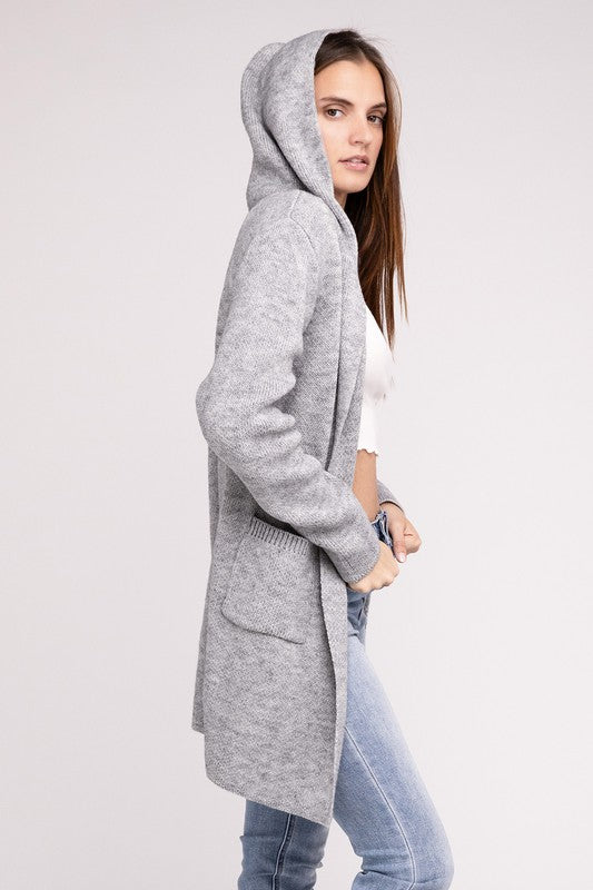 Hooded Open Front Sweater Cardigan - Tigbuls Variety Fashion