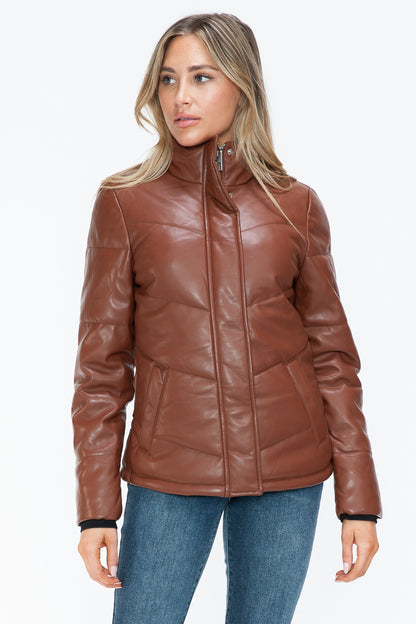 Pocketed Zip Up Turtleneck Puffer Jacket