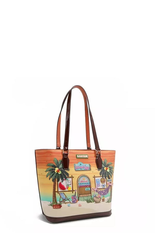 Nicole Lee USA Tropical Beach House Print Shopper Bag - Tigbul's Variety Fashion Shop