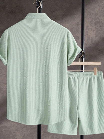 Men's Ribbed Short Sleeve Shirt and Shorts Set - Tigbul's Variety Fashion Shop