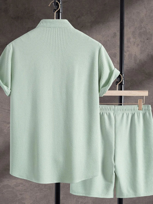 Men's Ribbed Short Sleeve Shirt and Shorts Set - Tigbul's Variety Fashion Shop