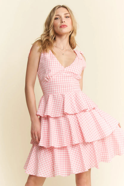 Gingham Tiered Mini Dress - Tigbul's Variety Fashion Shop