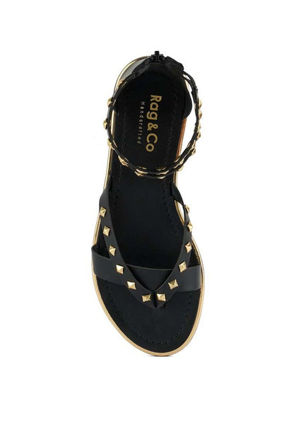 Rag & Co Emmeth Studs Embellished Leather Flat Sandals - Tigbuls Variety Fashion