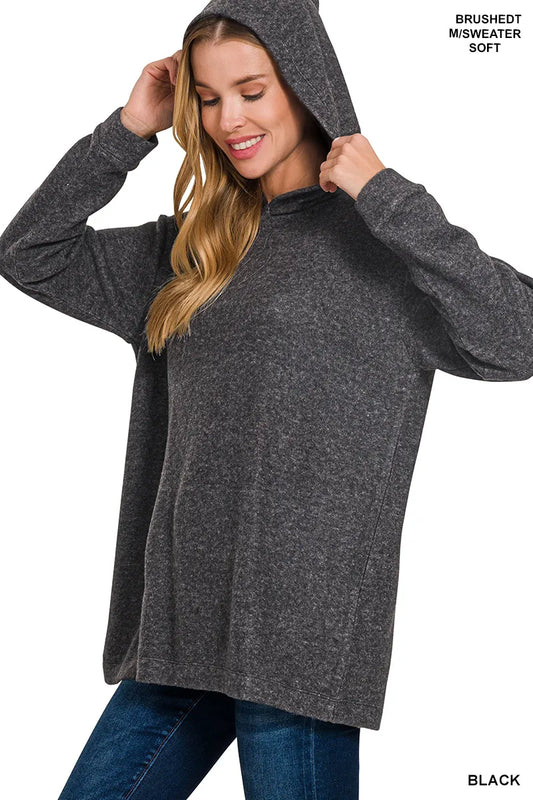 Zenana Hooded Brushed Melange Hacci Sweater - Tigbul's Variety Fashion Shop