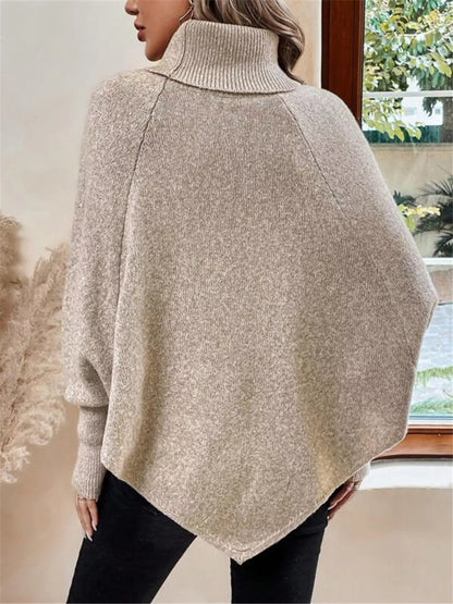 Cable Knit Turtleneck Cape Sweater - Tigbul's Variety Fashion Shop