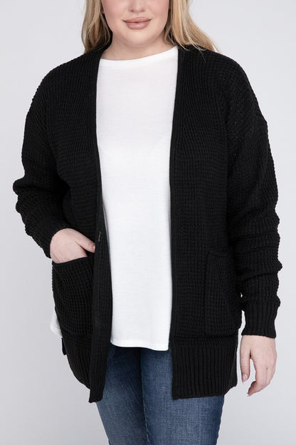 Plus Low Gauge Waffle Open Cardigan Sweater - Tigbuls Variety Fashion