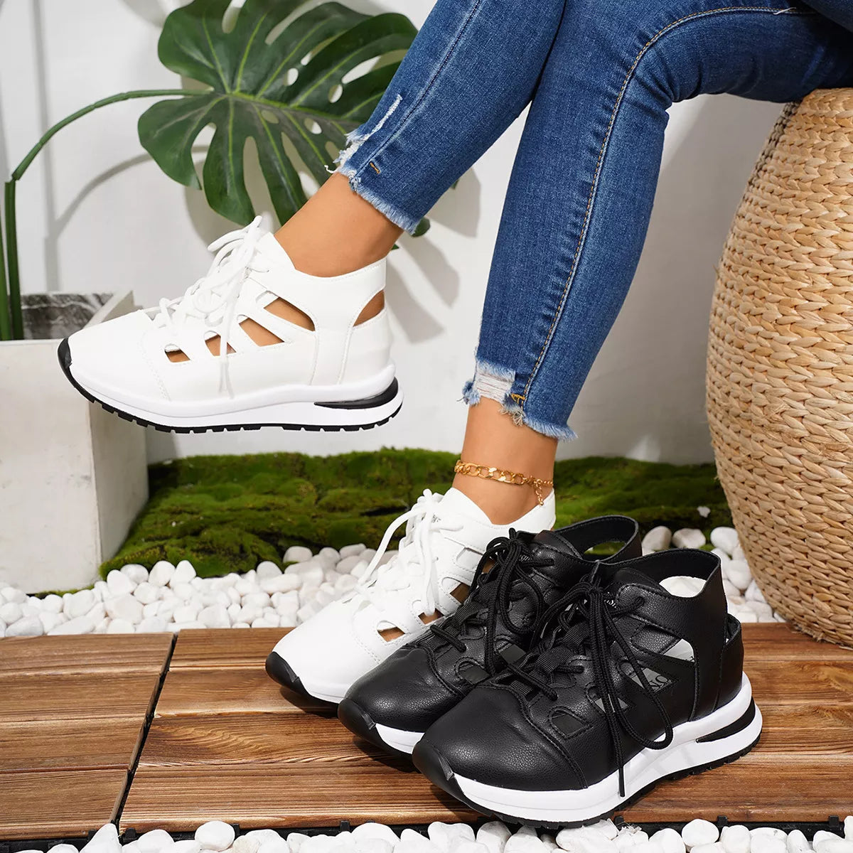 Round Toe Lace Up Sneakers - Tigbul's Variety Fashion Shop