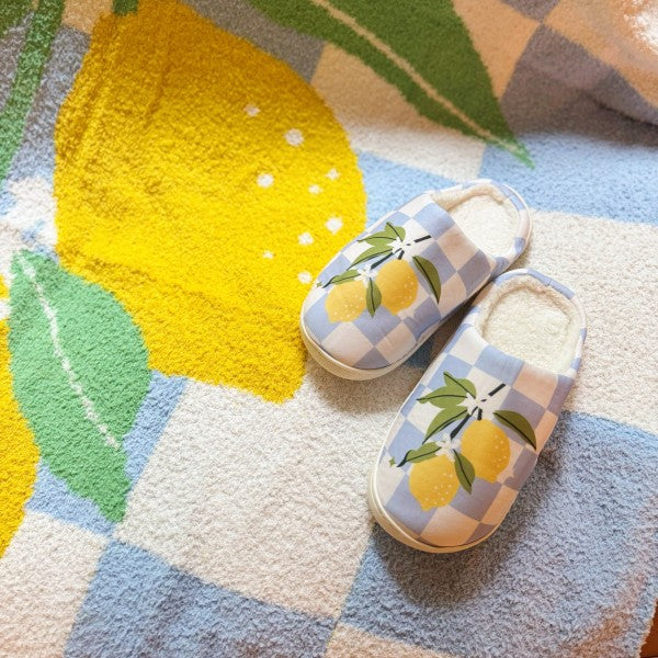 Lemon Drop Gingham Lounge Slippers - Sweet & Cozy - Tigbul's Variety Fashion Shop