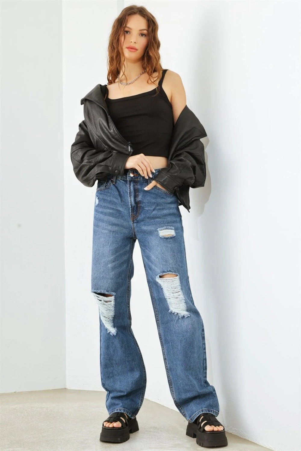 HAMMER COLLECTION Distressed High Waist Jeans - Tigbuls Variety Fashion