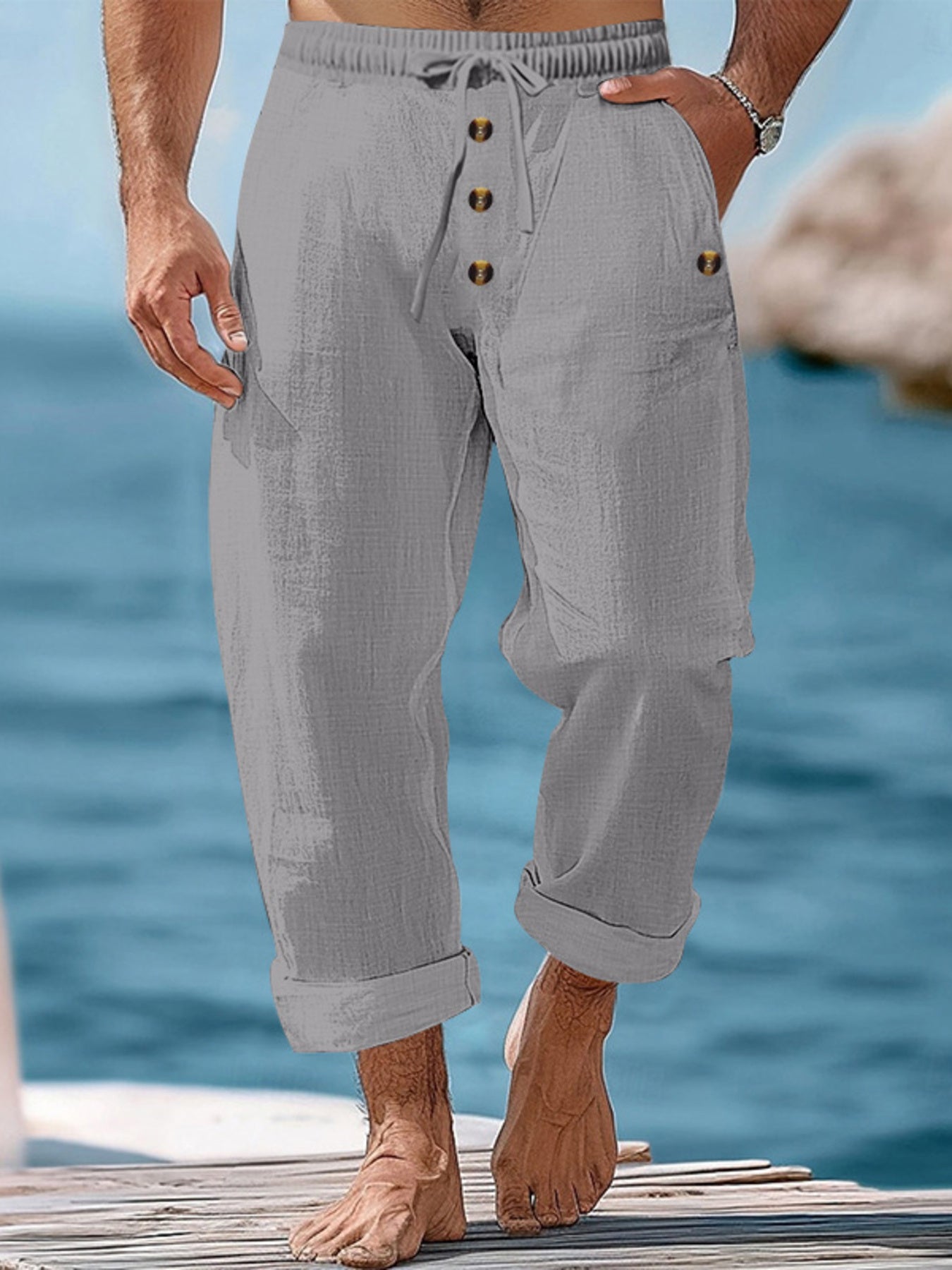 Men's Full Size Button-Fly Drawstring Pants Plus Size - Tigbul's Variety Fashion Shop