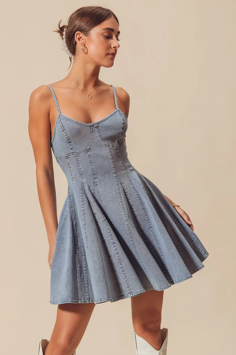 SO ME A Line Fit and Flare Denim Mini Dress - Tigbul's Variety Fashion Shop