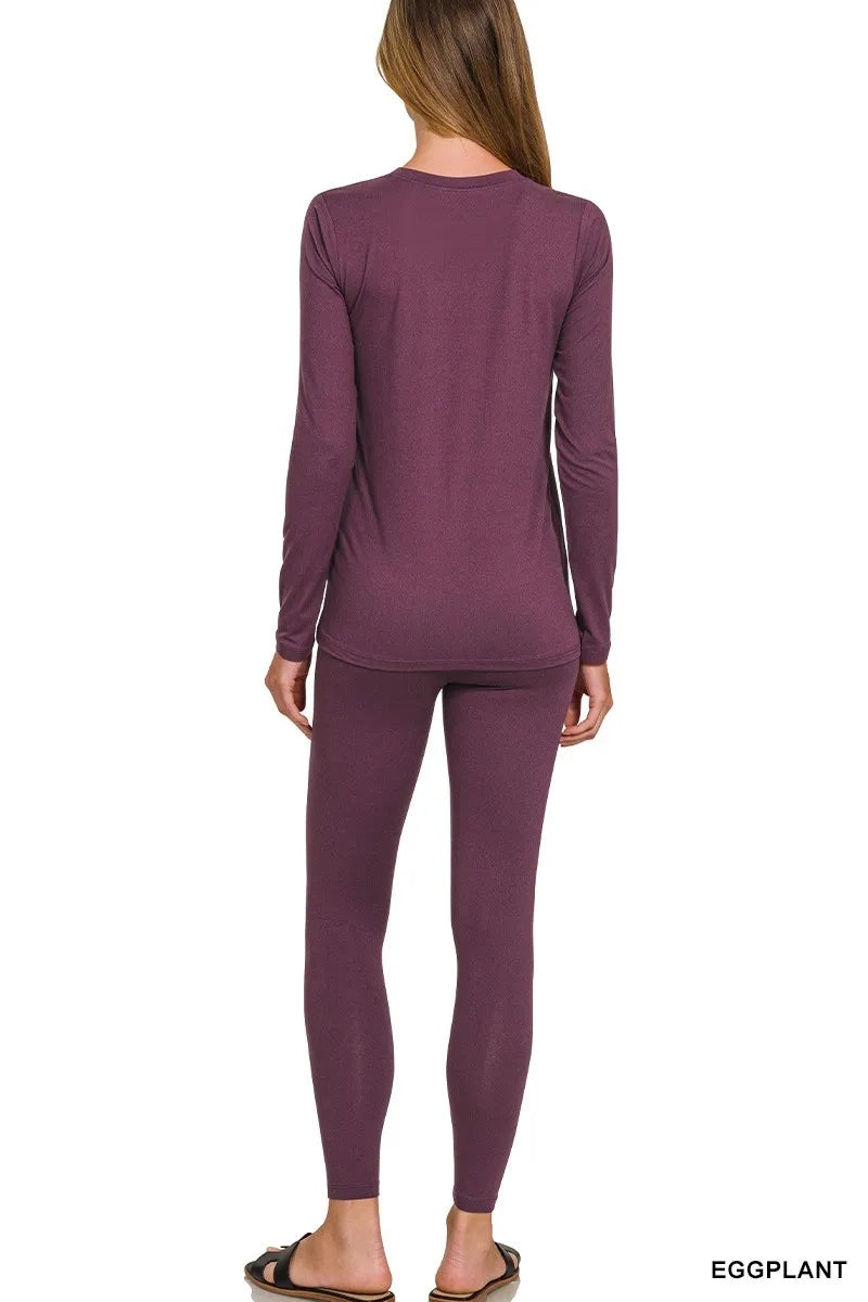 Zenana Microfiber Round Neck Top and Leggings Set - Tigbul's Variety Fashion Shop