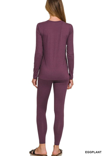 Zenana Microfiber Round Neck Top and Leggings Set - Tigbul's Variety Fashion Shop