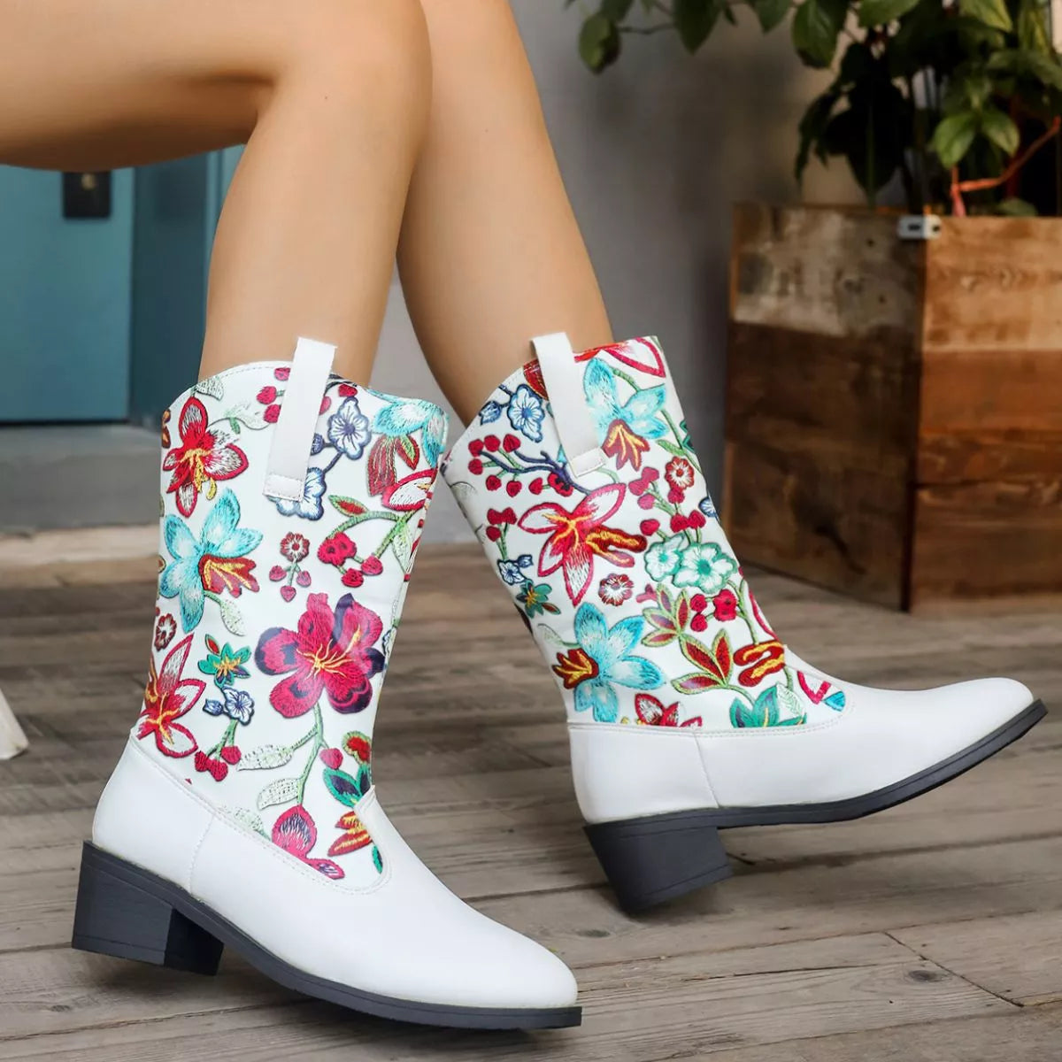 Floral Block Heel Boots - Tigbul's Variety Fashion Shop