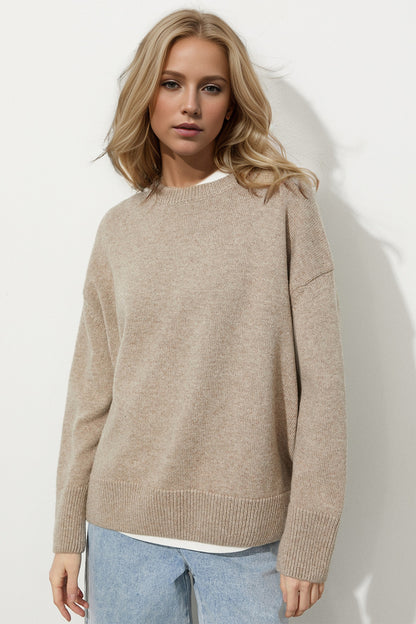 Basic Bae Round Neck Dropped Shoulder Long Sleeve Sweater - Tigbul's Variety Fashion Shop