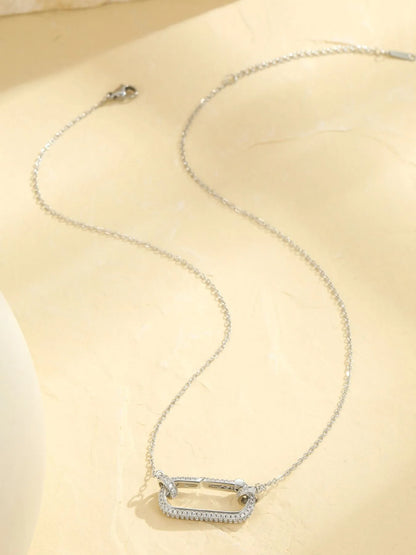 Stainless Steel Zircon Rectangle Pendant Necklace - Tigbul's Variety Fashion Shop
