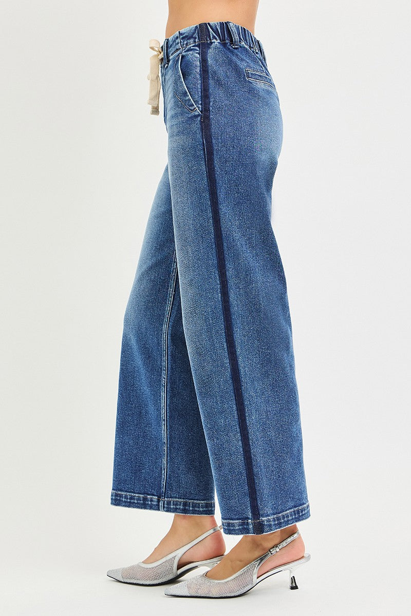 RISEN Elastic Band High Rise Cropped Wide Jeans - Tigbul's Variety Fashion Shop