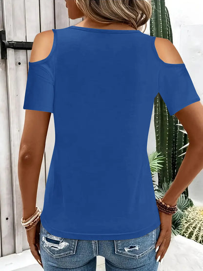 Cold Shoulder T-Shirt with Metal Ring Detail - Tigbul's Variety Fashion Shop